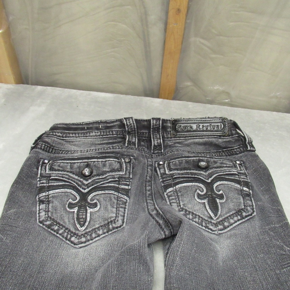 Rock Revival Jeans Womens 26x29 Black Celinda Distressed Skinny Whisker Fade - Picture 12 of 13